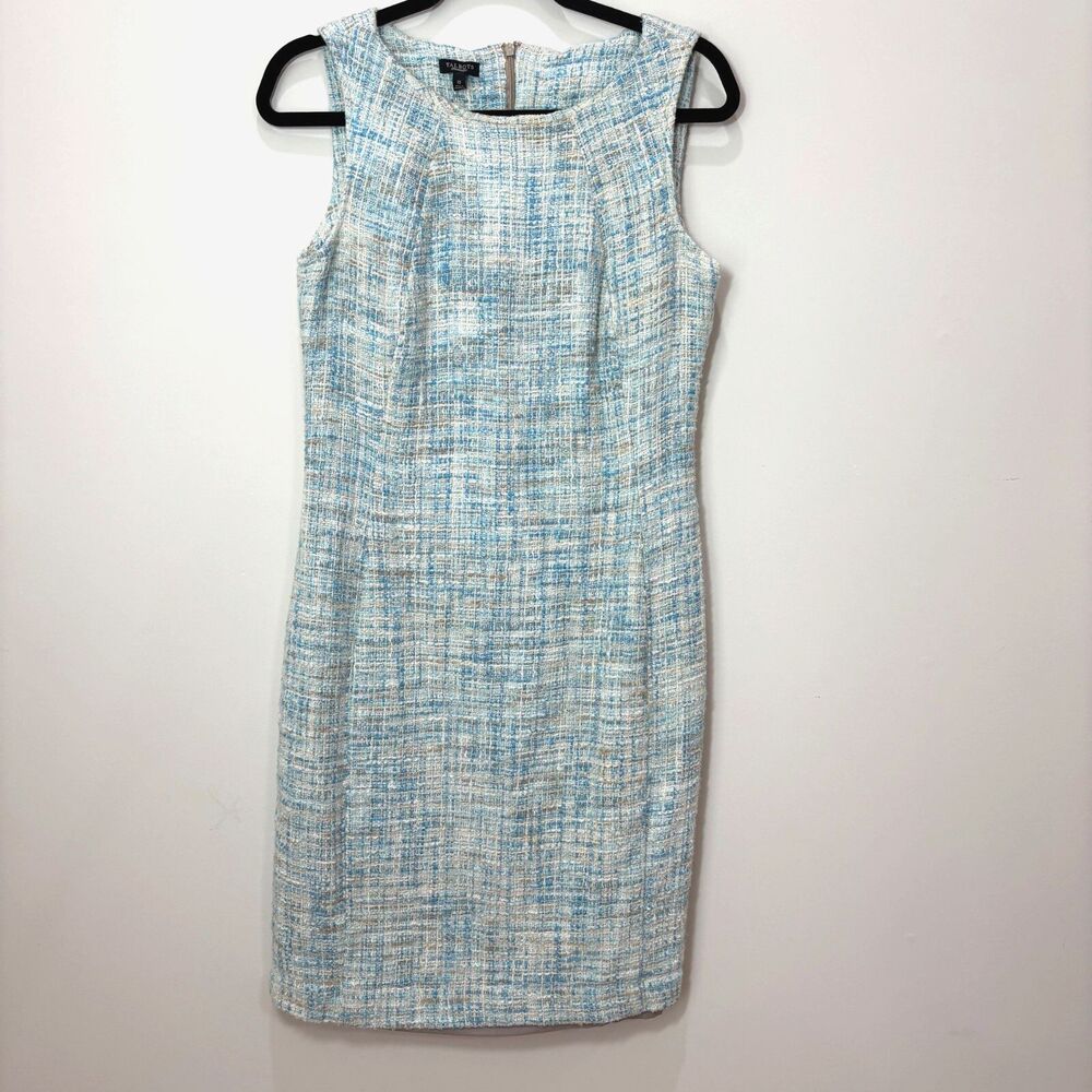 Talbots Light Blue Tweed Dress Women 10 Sleeveless Sheath Office Academia Career